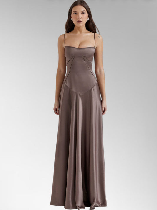 Anabel Brown Satin Lace-Up Evening Gown