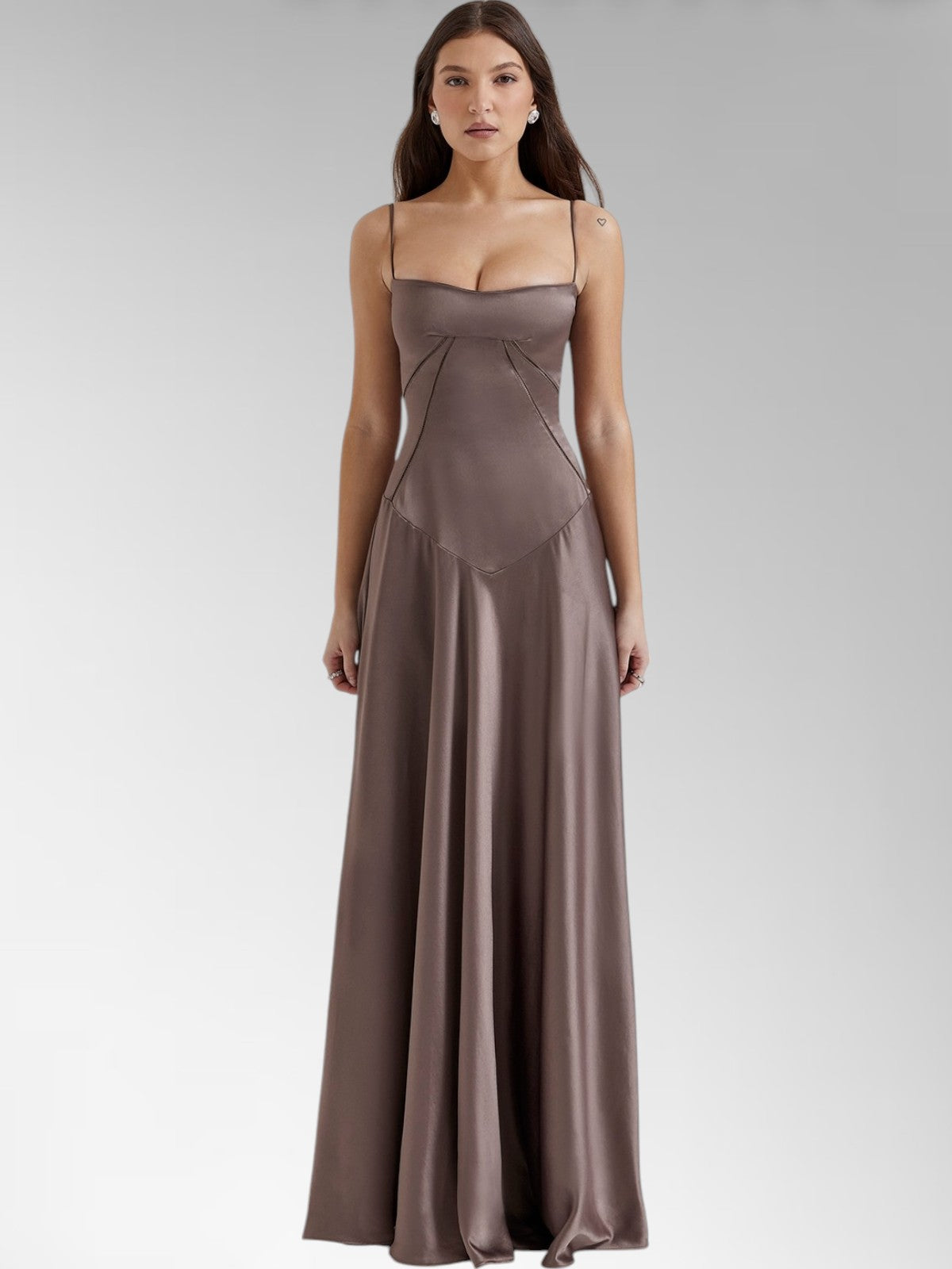 Anabel Purple Satin Lace-Up Evening Gown