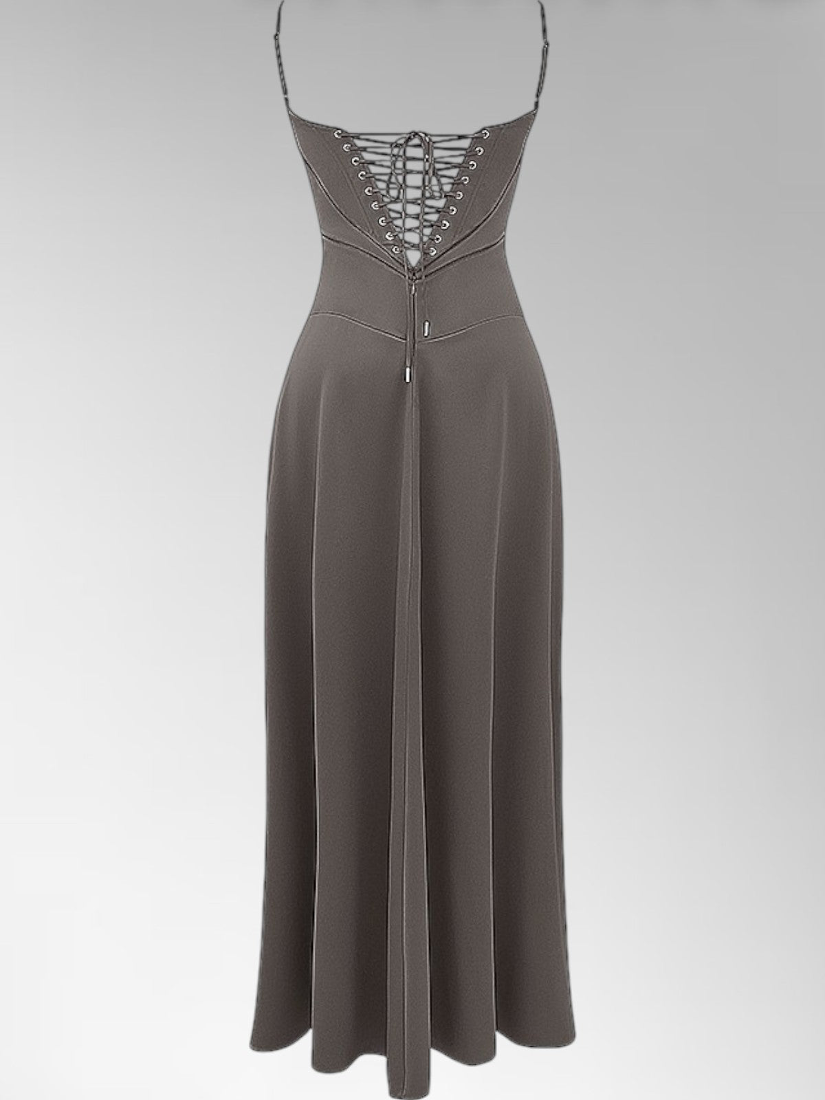 Anabel Brown Satin Lace-Up Evening Gown
