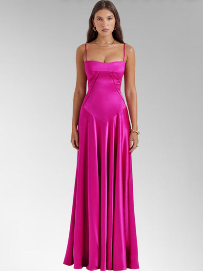 Anabel Purple Satin Lace-Up Evening Gown