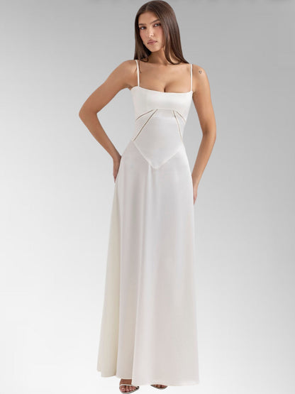 Anabel White Satin Lace-Up Evening Gown
