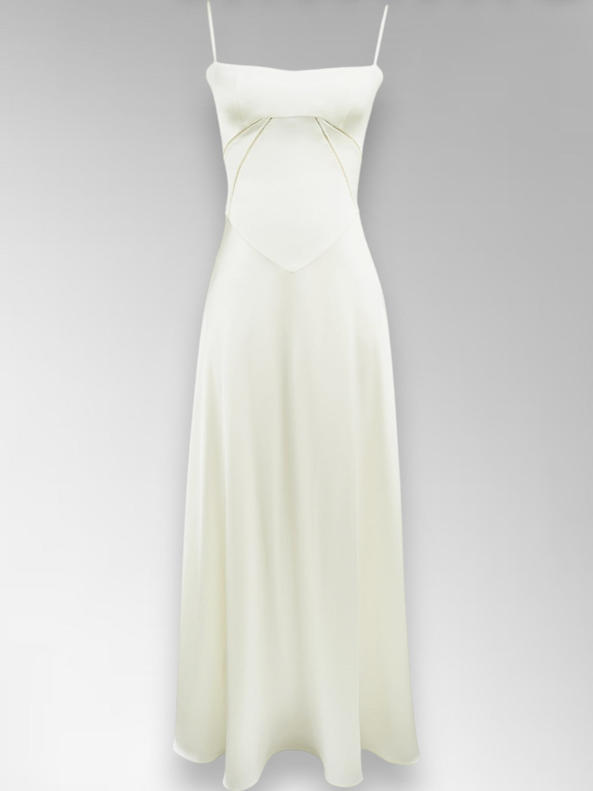 Anabel White Satin Lace-Up Evening Gown