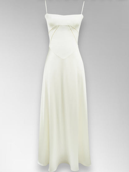 Anabel White Satin Lace-Up Evening Gown