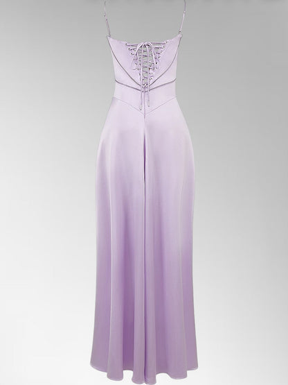 Anabel Purple Satin Lace-Up Evening Gown