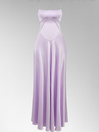 Anabel Purple Satin Lace-Up Evening Gown