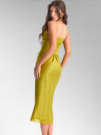 Saira Green Maxi Satin Slip Dress