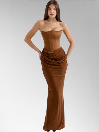 Glamora Brown Strapless Maxi Dress