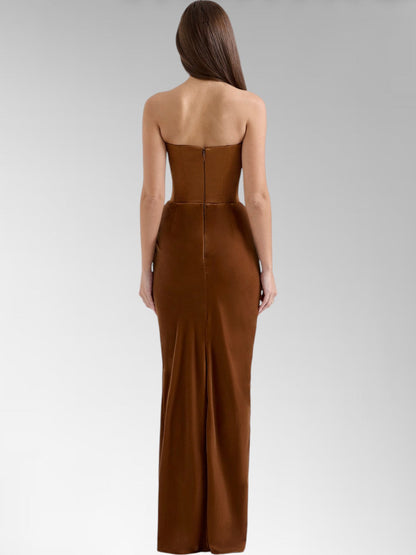 Glamora Brown Strapless Maxi Dress