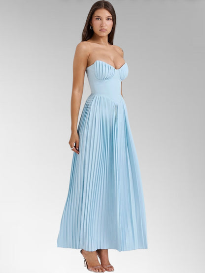 Zina Skyblue Pleated Maxi Dress