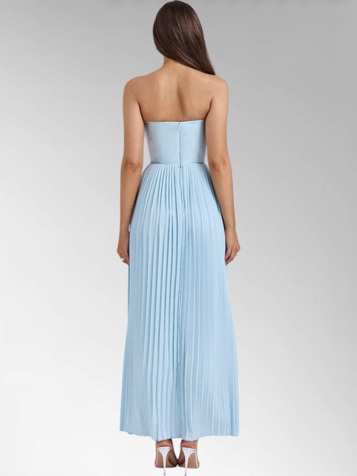 Zina Skyblue Pleated Maxi Dress
