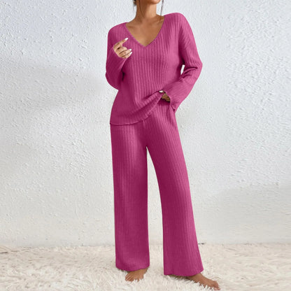 Stella - V-Neck Ribbed Knit Lounge Set