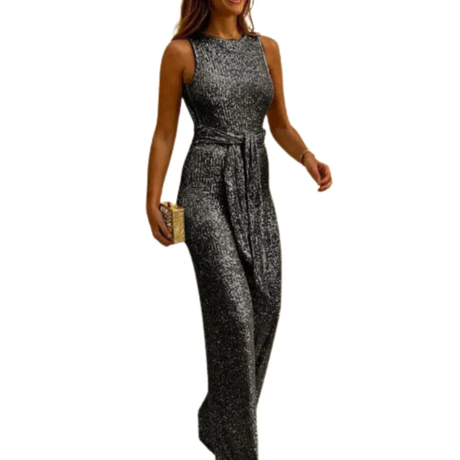 Jennifer - Backless Glitter Jumpsuit with Waistband