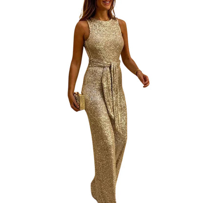 Jennifer - Backless Glitter Jumpsuit with Waistband