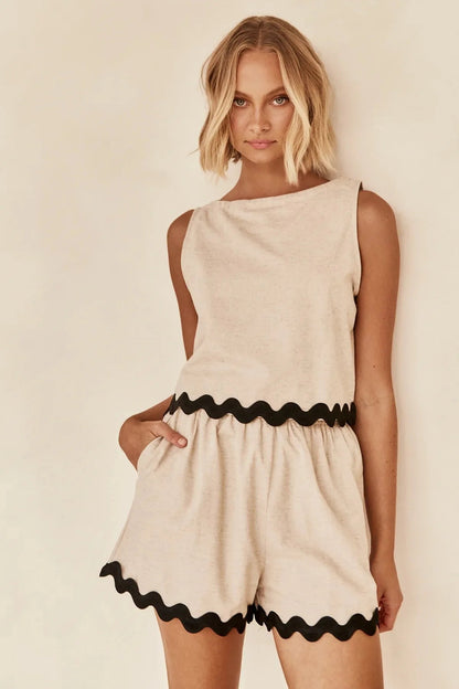 Avery - Women Coastal Breeze Scalloped Tank and Shorts Set