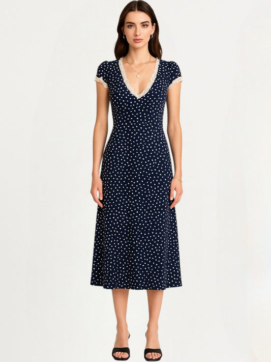 Lila Polka Dot Midi Dress