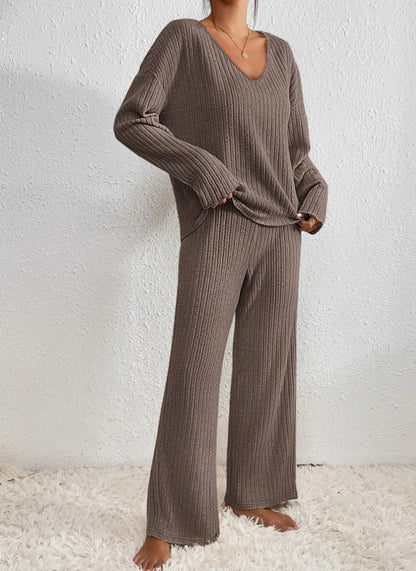 Stella - V-Neck Ribbed Knit Lounge Set