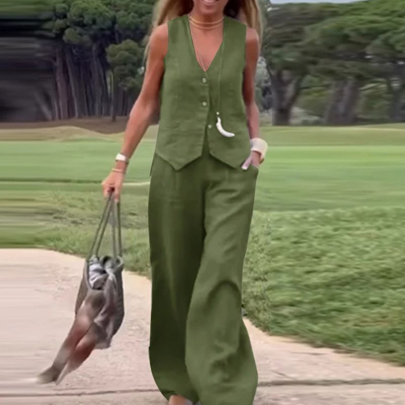 Luna - Versatile Linen Vest and Pants Set