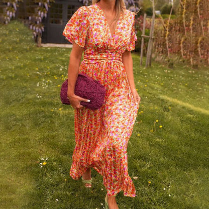 Alexa - Classic V-Neck Floral Print Dress